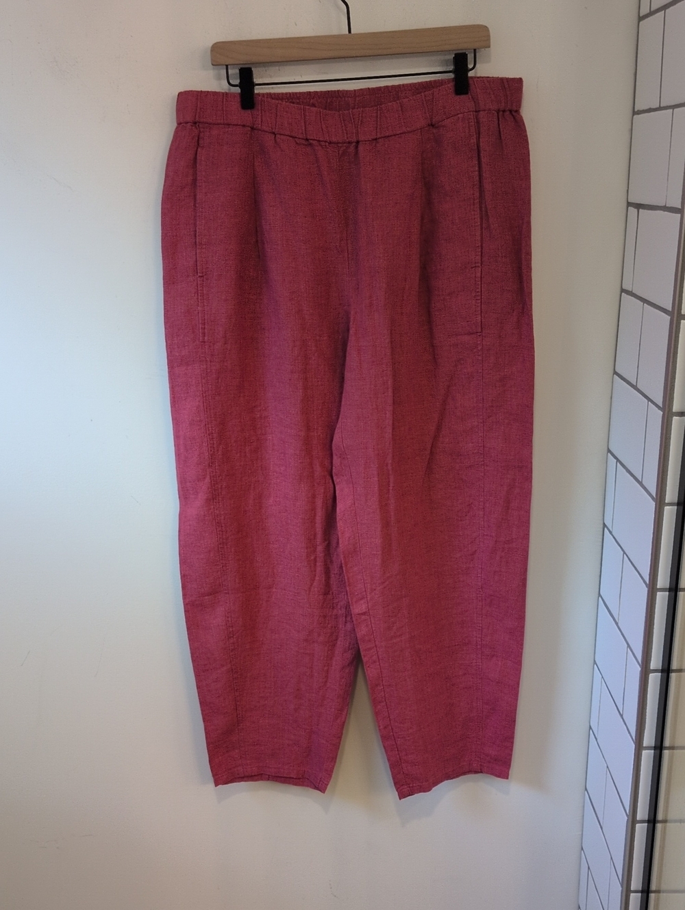 Eileen Fisher 2025 Women's Pink Red Linen Tapered Leg Pants Large Lagenlook